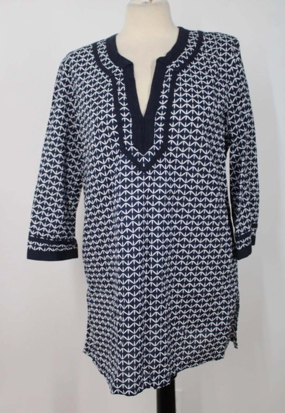 J Crew S Blue Geometric Printed Cotton Poplin Popover Tunic Top E9413